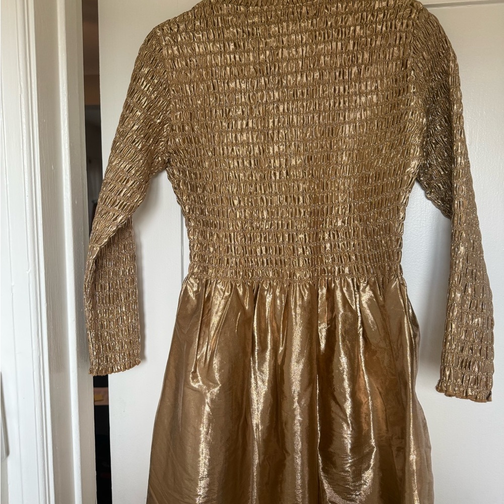 Samantha Pleet Gold Metallic Long Sleeve Mini Dress - Picture 5 of 5